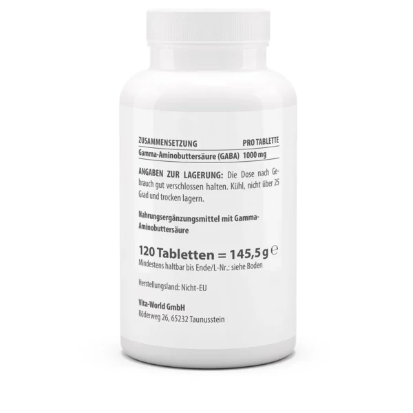 Vitaworld GABA 1000mg 120 tabletten - Afbeelding 2