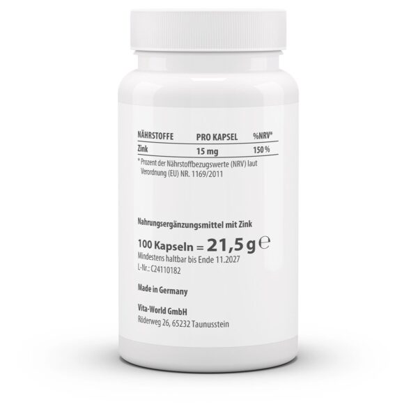 Vitaworld zink 15mg 100 capsules - Afbeelding 2