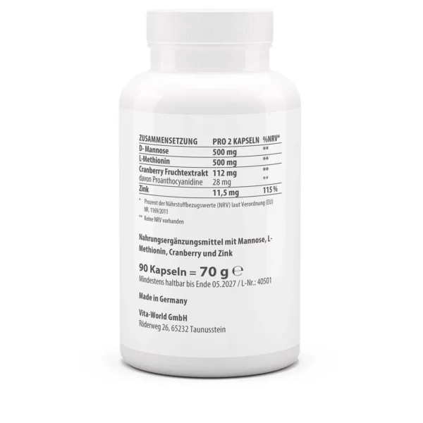 Vitaworld Cranberry D-mannose 90 capsules - Afbeelding 2