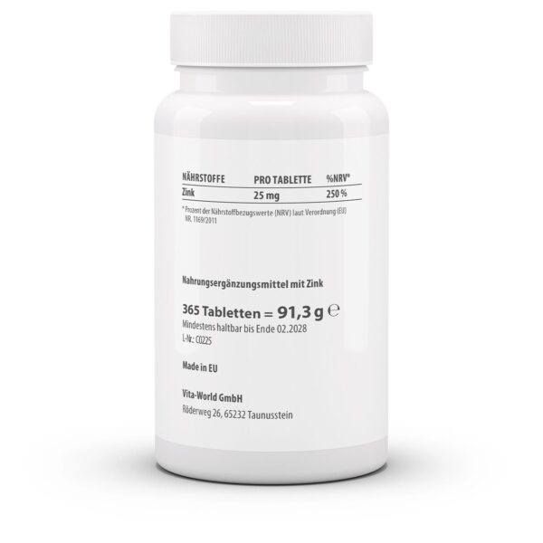 Vitaworld zink 25mg 365 tabletten - Afbeelding 2