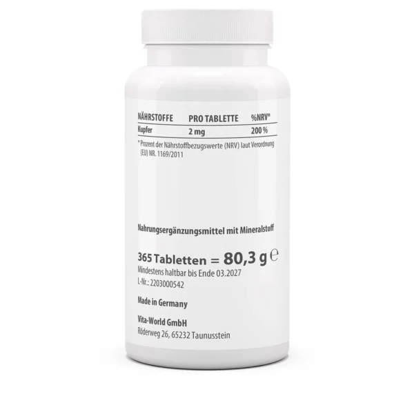 Vitaworld koper 2mg 365 tabletten - Afbeelding 2