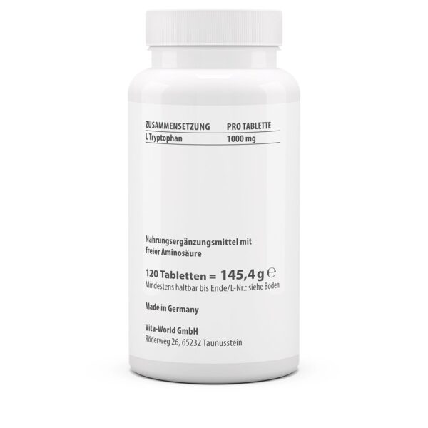 Vitaworld L-tryptofaan 1000mg 120 tabletten - Afbeelding 2
