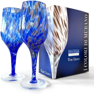 Mazzega Art & Design Murano wijnglazen aventurijn blauw