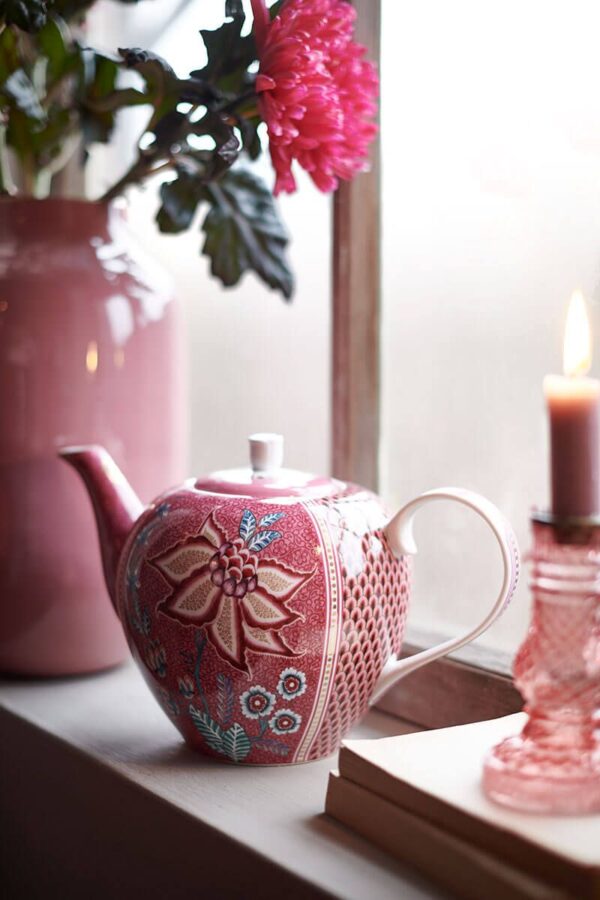 Pip Studio Flower Festival donkerroze theepot 1600ml - Afbeelding 4