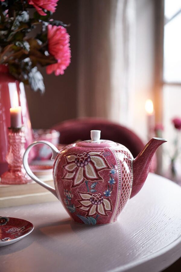 Pip Studio Flower Festival donkerroze theepot 1600ml - Afbeelding 5