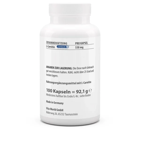 Vitaworld L-carnitine 500mg 100 capsules - Afbeelding 2