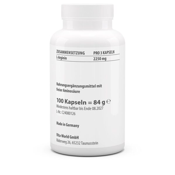 Vitaworld L-arginine 750mg 100 capsules - Afbeelding 2