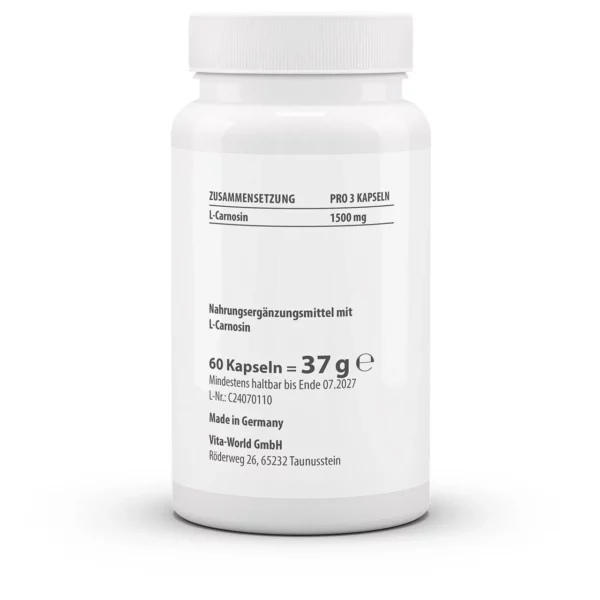 Vitaworld L-carnosine 500mg 60 capsules - Afbeelding 2