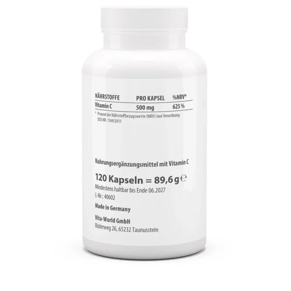 Vitaworld Vitamine C 500mg 120 capsules - Afbeelding 2