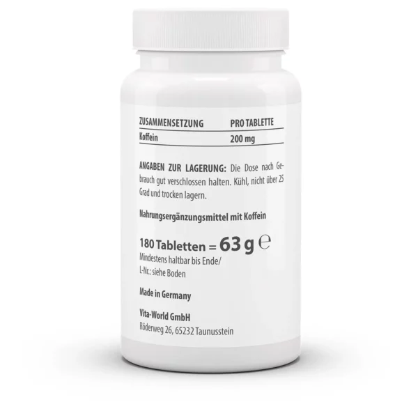 Vitaworld Cafeine 200mg 180 tabletten - Afbeelding 2