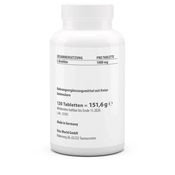 Vitaworld L-ornithine 1000mg 120 tabletten - Afbeelding 2