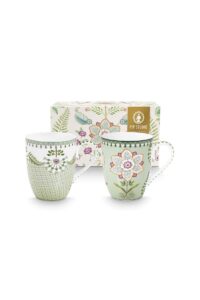 Pip Studio Lily en Lotus licht groen set 2 grote mokken 350ml
