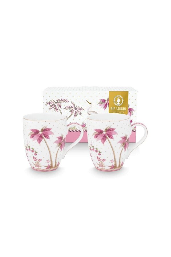 Pip Studio Jolie stippen goud roze set 2 grote mokken 350ml