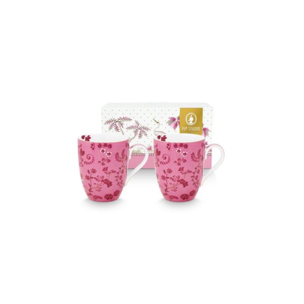 Pip Studio Jolie bloemen roze set 2 grote mokken 350ml
