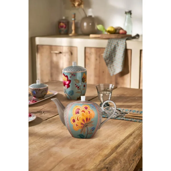 Pip Studio Blooming Tales theepot fantasy khaki blauw 1600ml - Afbeelding 4