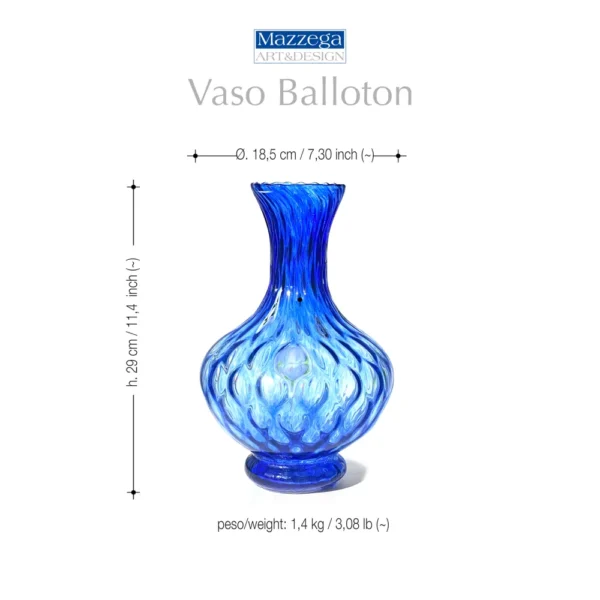 Mazzega Art & Design Murano vaas Balloton blauw 29cm - Afbeelding 5